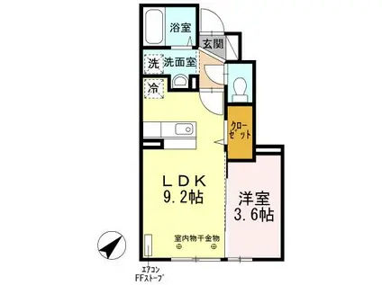 ソレア和徳B(1LDK/1階)の間取り写真