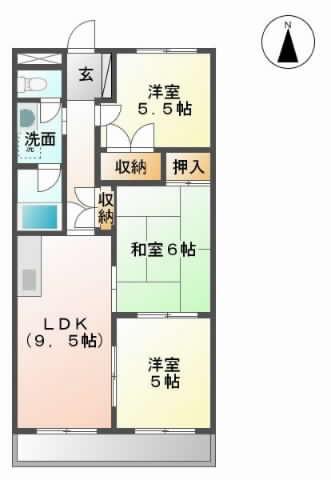 ROOMYかんの(3DK/2階)の間取り写真