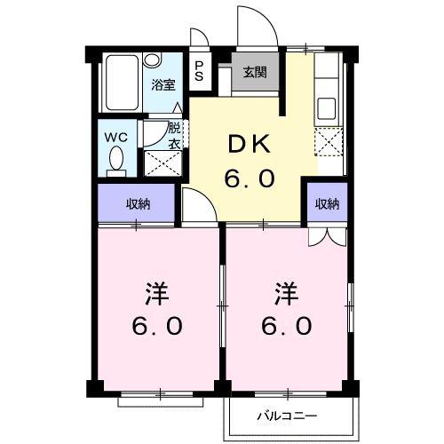 レジデンスタナカB(2DK/2階)の間取り写真