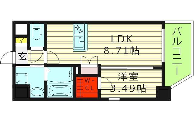 サムティ京橋クリア(1LDK/9階)の間取り写真