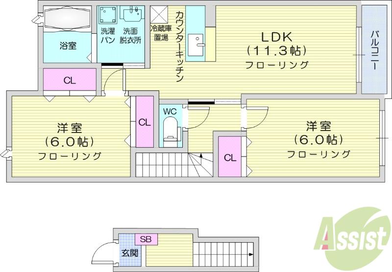 グレース・ガーデンⅢ(2LDK/2階)の間取り写真