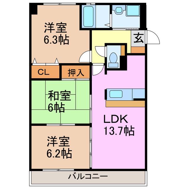 ファインパレス徳重(3LDK/3階)の間取り写真