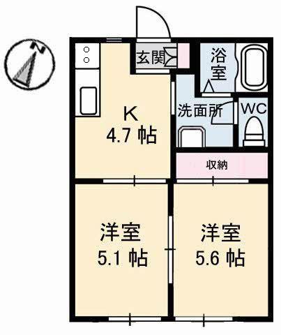 フレグランス寿A棟(2K/1階)の間取り写真