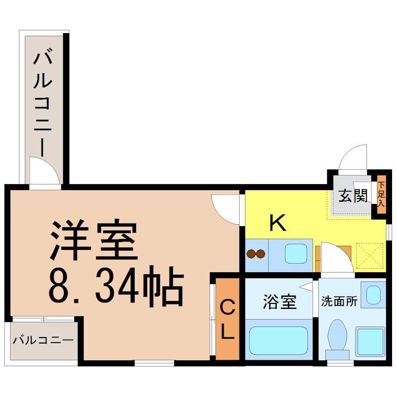 クラウド9コウウン(1K/2階)の間取り写真
