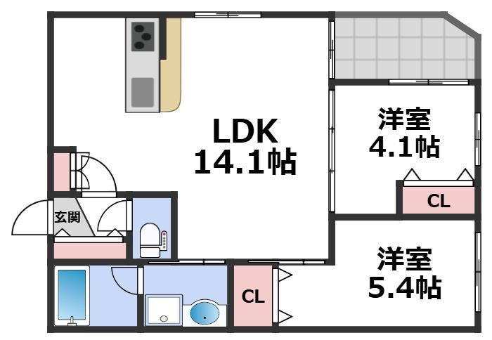 グラン今里ノース(2LDK/2階)の間取り写真