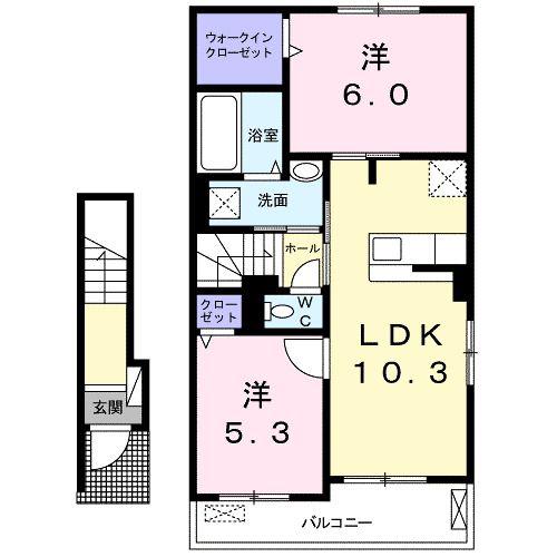 プリム ローズ(2LDK/2階)の間取り写真