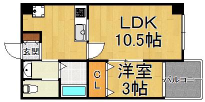 アザリア山本駅前(1LDK/2階)の間取り写真