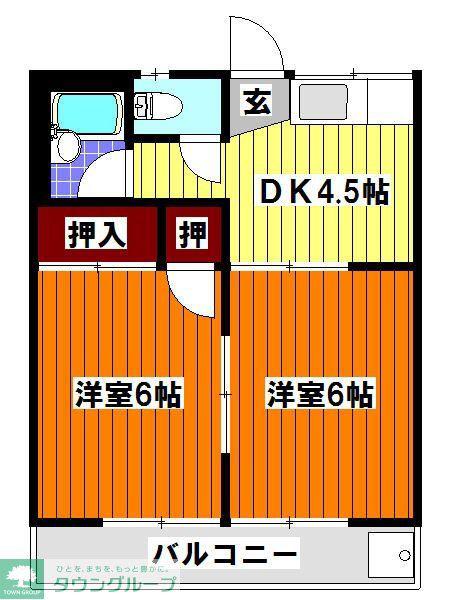 スカイハイツ(2DK/2階)の間取り写真