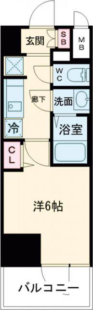 プレサンス神戸元町ベルシオン(1K/4階)の間取り写真