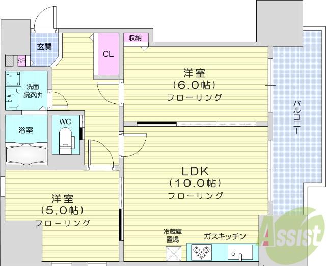 ディオヒルズ二日町(2LDK/5階)の間取り写真