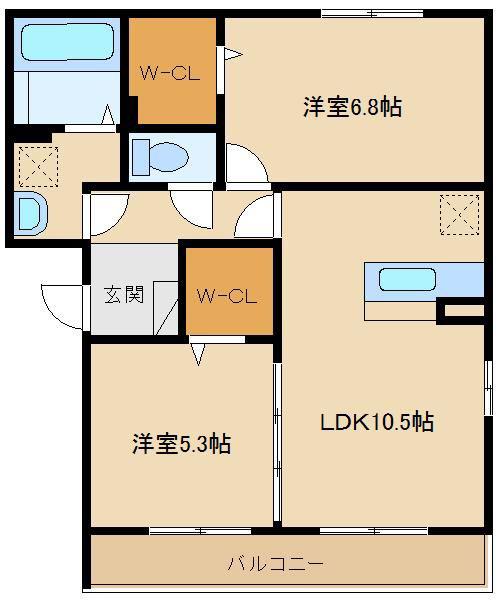 ベルシャイン厚木Ⅱ(2LDK/2階)の間取り写真
