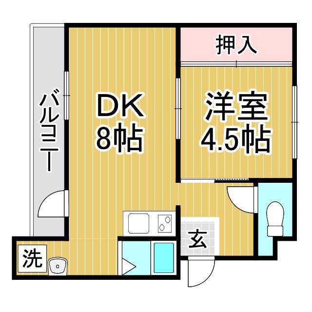 ドミールサニー緑町2号棟(1DK/3階)の間取り写真