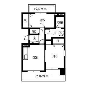 グランディ城見I(2DK/2階)の間取り写真