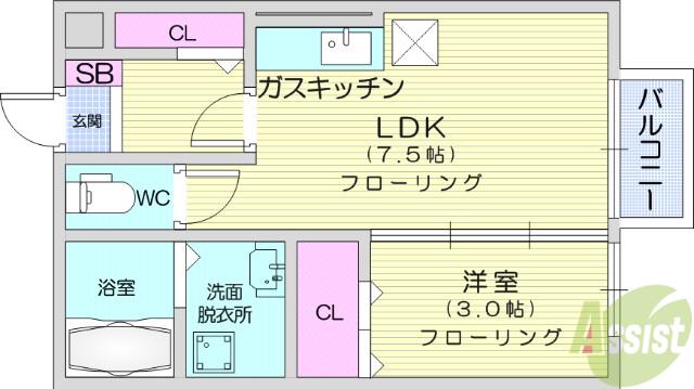 セジュール・モナリエK(1LDK/2階)の間取り写真