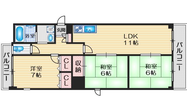 レシェンテ緑地(3LDK/5階)の間取り写真