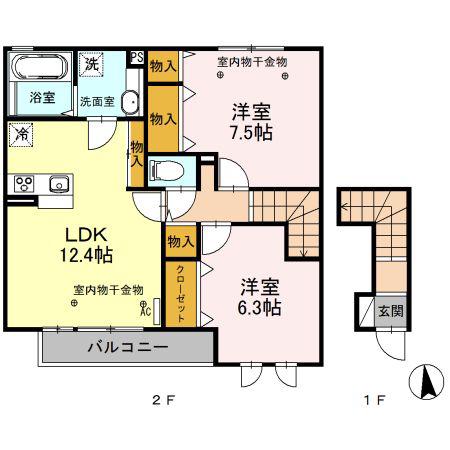 グランドール(2LDK/2階)の間取り写真