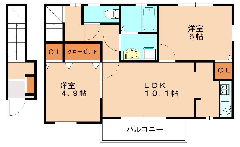 サンパティーク・ウエストI(2LDK/2階)の間取り写真