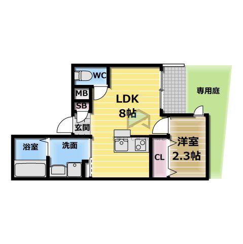 リアコート近大南II(1LDK/1階)の間取り写真