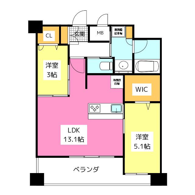 エンクレスト天神南PURE(2LDK/13階)の間取り写真