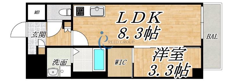 エセリアル喜連瓜破(1LDK/8階)の間取り写真