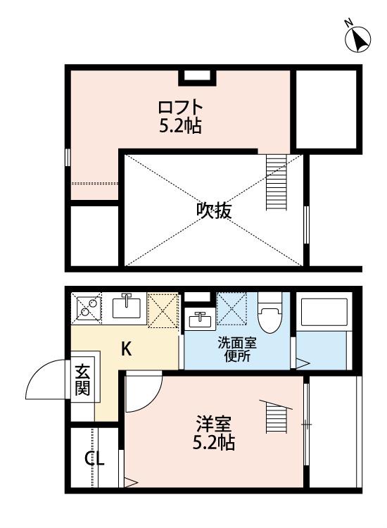 ソレイユの丘(1K/2階)の間取り写真