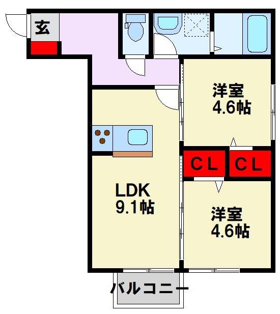 ARIGA10 C棟(2LDK/2階)の間取り写真