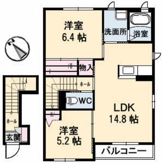ラ・エスペランサ(2LDK/2階)の間取り写真