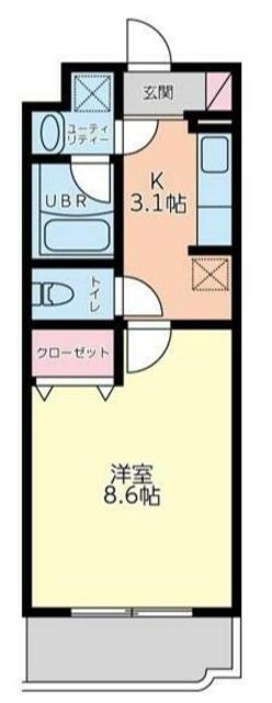 ボンヌシャンス(1K/2階)の間取り写真