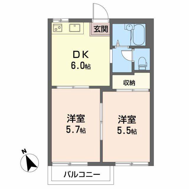 グリーンコーポ石橋B(2DK/2階)の間取り写真