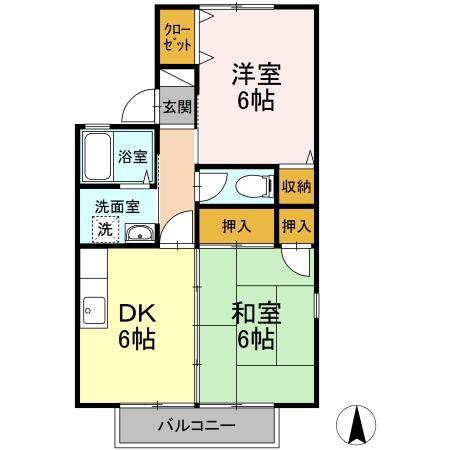 サニーヒル大峯台 A棟(2DK/2階)の間取り写真