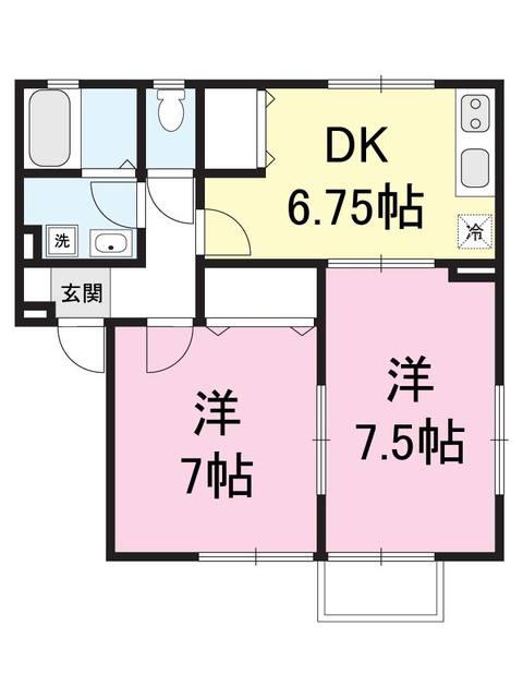 パルティール・カト(2DK/2階)の間取り写真