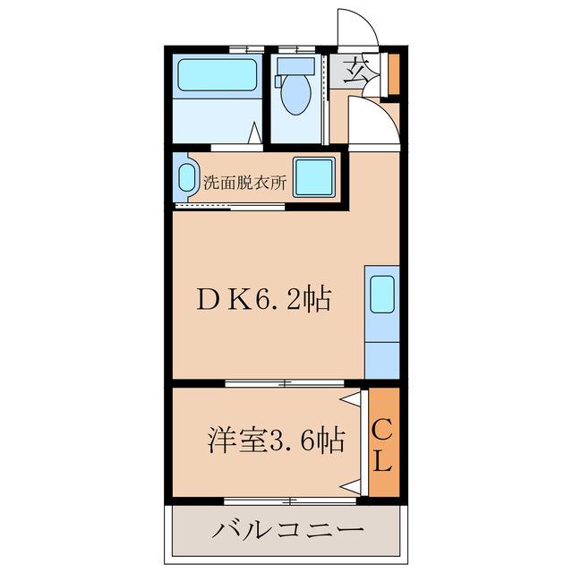 クレストコートA棟(1DK/2階)の間取り写真