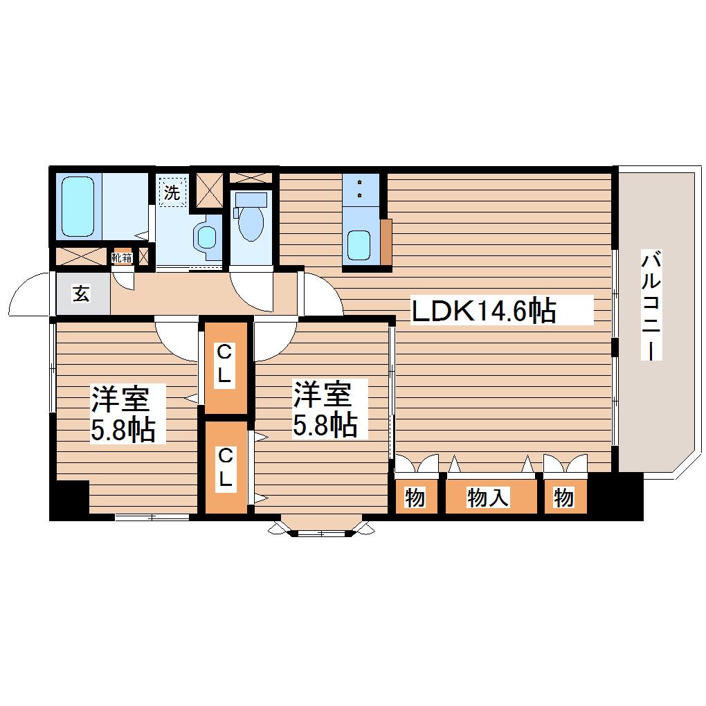 ロータス仙台中央(2LDK/8階)の間取り写真