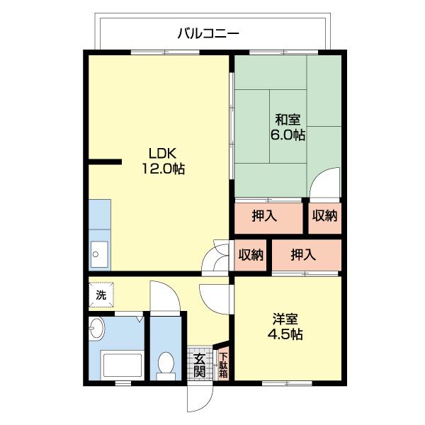 音無ハイツ(2LDK/3階)の間取り写真