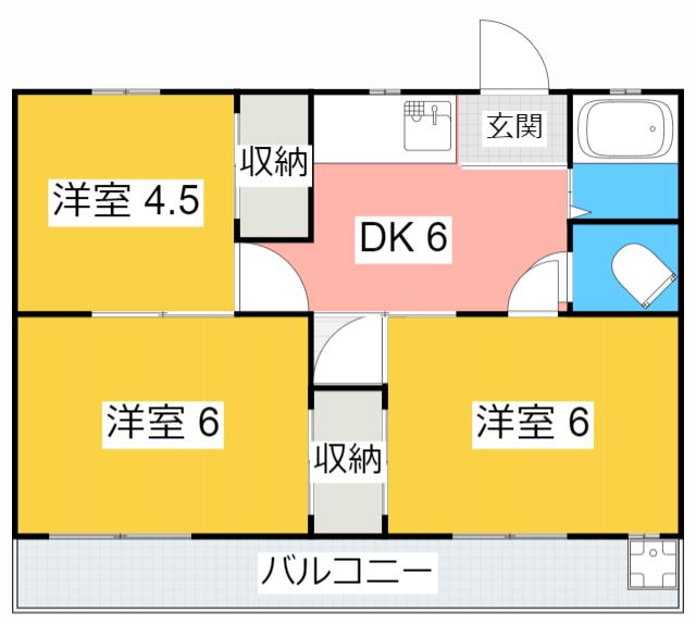 高見台ハイツB(3DK/2階)の間取り写真