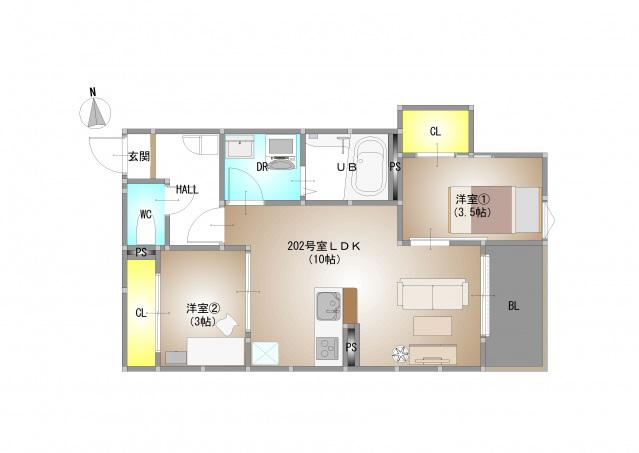 REGALEST 青江VI(2LDK/2階)の間取り写真