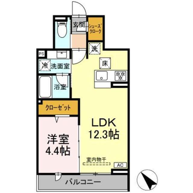 D′BLESS鶴見市場(1LDK/1階)の間取り写真