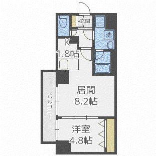 ビッグパレス南5条(1LDK/4階)の間取り写真