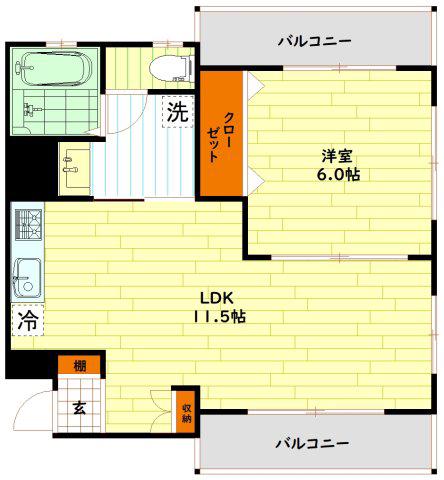 同心サワダハイツ(1LDK/5階)の間取り写真