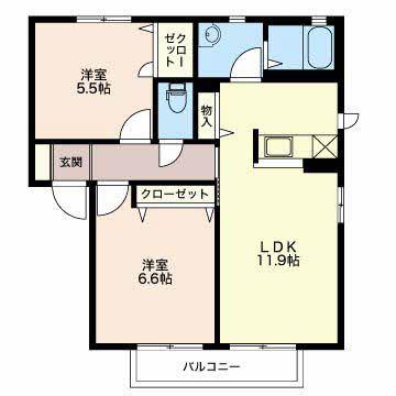 サンヴィレッジ(2LDK/2階)の間取り写真