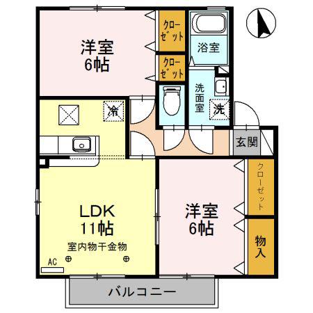プレアデス・コートB(2LDK/1階)の間取り写真