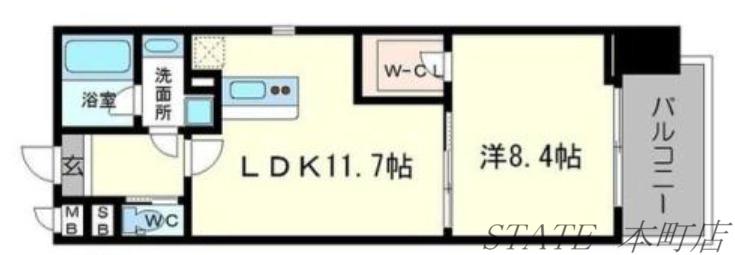 ラクラス長堀橋(1LDK/9階)の間取り写真