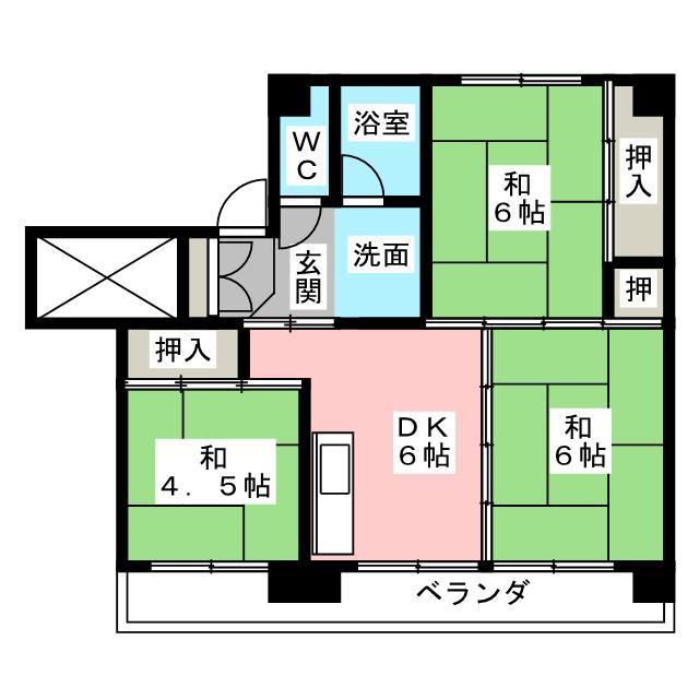 ビレッジハウス川辺I1号棟(3DK/4階)の間取り写真