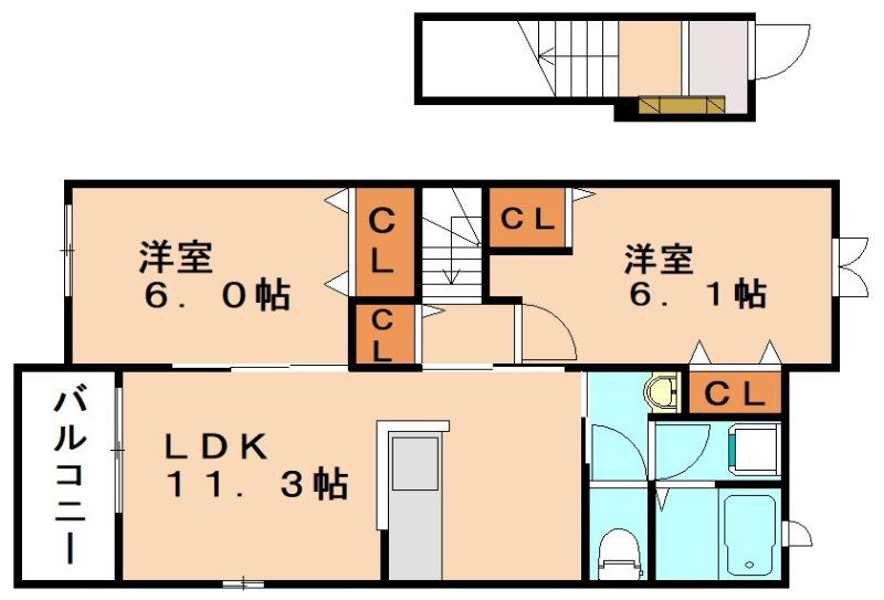 メゾンドクレール(2LDK/2階)の間取り写真