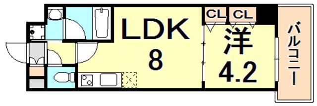 西宮北口プライマリーワン(1LDK/6階)の間取り写真