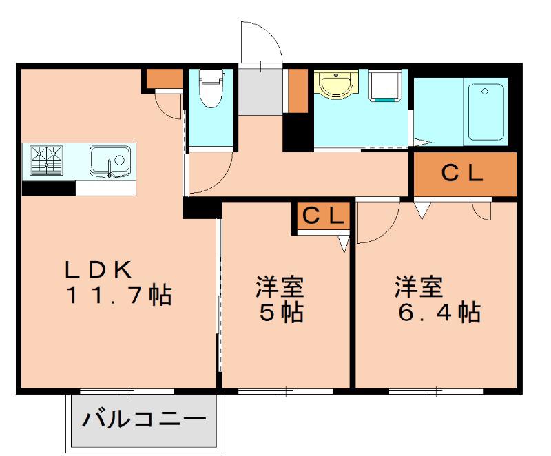 ラフィーネメゾン上久原 E(2LDK/1階)の間取り写真