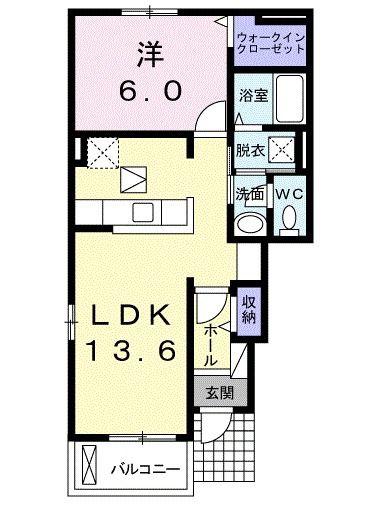 ベルローズI(1LDK/1階)の間取り写真