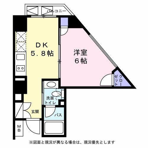 ベルファース麻布十番(1DK/4階)の間取り写真