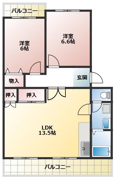 グリーンハイツ出川(2LDK/2階)の間取り写真