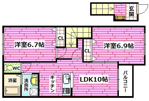サンガーデンII(2LDK/2階)の間取り写真